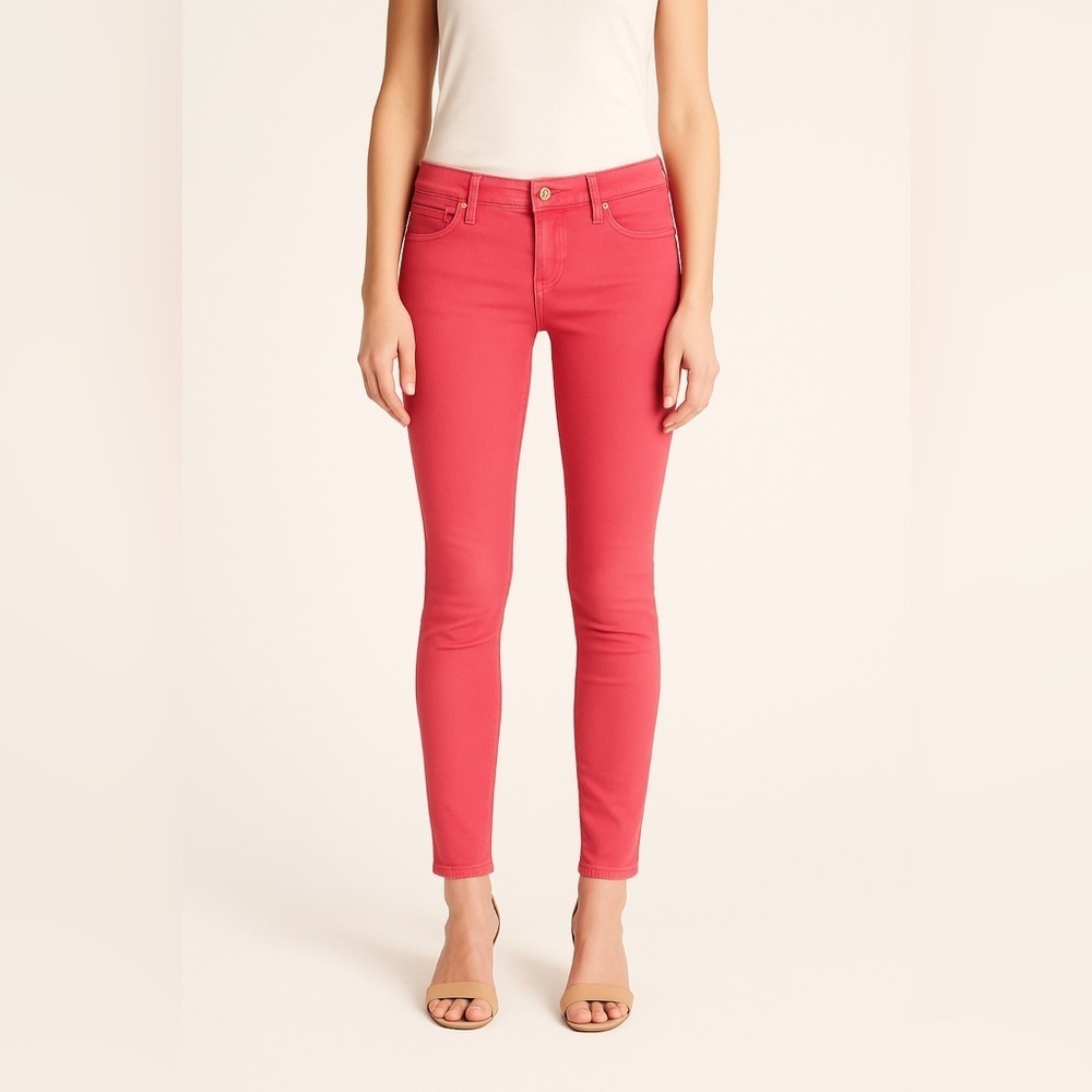 EUC Tory Burch “Ivy Super Skinny” Low Rise Ankle Jeans Sz 28 (Bright Coral Red)